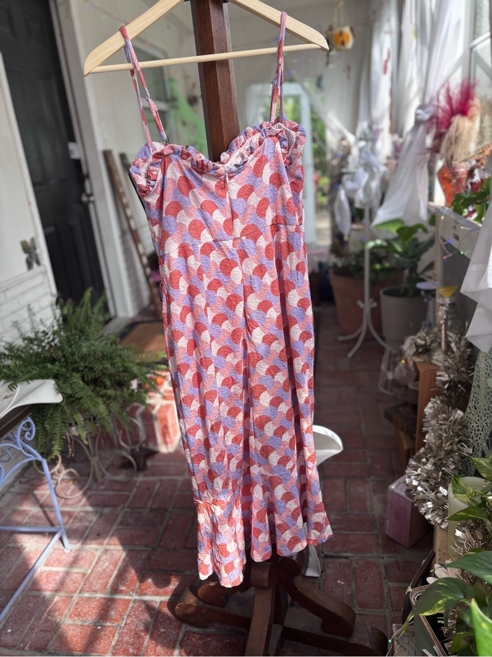Slate & Willow Pink and Lavender Scallop-Print Slip Dress